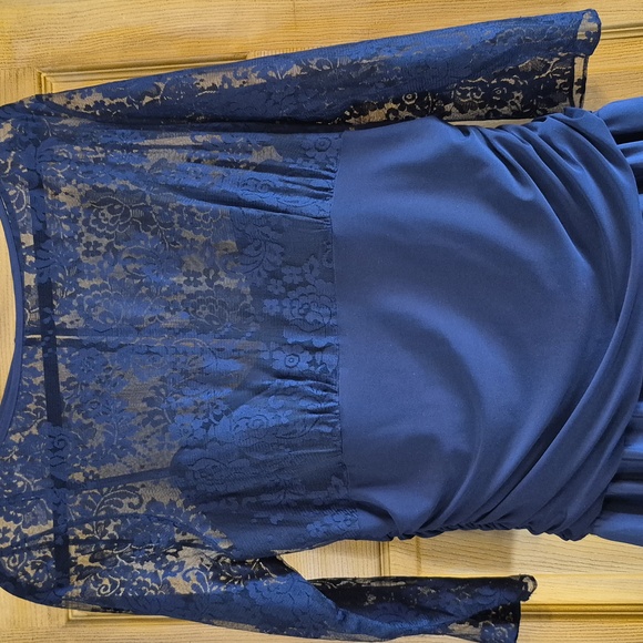 Jessica Howard Navy Long Sleeve Lace Dress Size 16 Tea Length Formal Taffeta - Picture 2 of 8